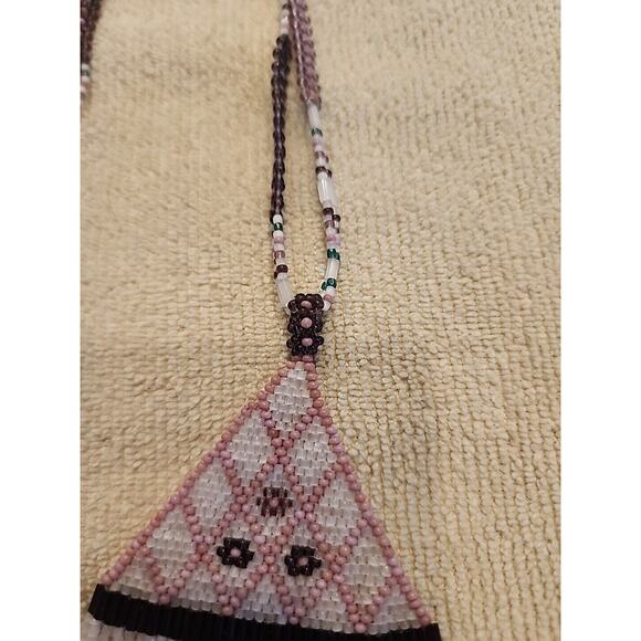 ART DECO Handmade Micro Bead Flapper/Native Amer. Glass Beaded Necklace 17" long - Picture 11 of 14